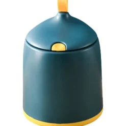 (Rund Kegle - Blå) 2 Liter / 0,5 Gallon Mini Skraldespand med Tryklåg - Kompakt Affaldskurv til Skrivebord, Bordplade, Sofabord eller Køkkenbord