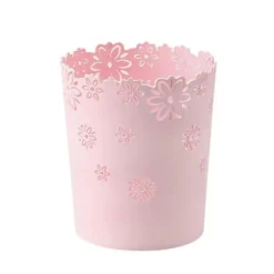 Rund skraldespand i plastik, hul papirkurv med blonder, til kontor. (1 pakke pink) (FMY)