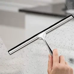 Rustfrit stål bred-håndtags glasvisker med klæbekrog til spejle, bruseglas og bilvinduer – sølv, 25.5cm