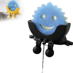 Sød hængende svampeholder med dræn – holder din svamp tør og smilende, til Scrub Daddy holder, sjov smilende vaskekurv med arme og ben (sort)