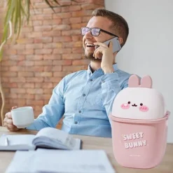 Sød Mini Skrivebords Papirkurv, Tegneserie Kat Dyreform Affaldskurv med Svinglåg, Mini Bordplade Papirkurv, Lille Skraldespand