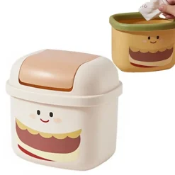 Sød Skrivebords Affaldskurv med Låg (Beige) (1 stk)