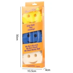 Sjov skuresvamp med smiley-ansigt, plet- og lugtfjernende honeycomb-svamp, holdbar rengøringssvamp til hjemmekøkken, plastiksvamp (sæt med 3) Yellow+blue+red | Fyndiq