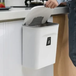 Skraldespand, hvid stor 9 liter skydelåg [med bøjle + lap]