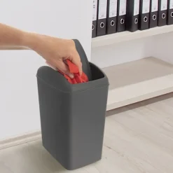 Skraldespand 5L, mørkegrå plast, hængslet låg