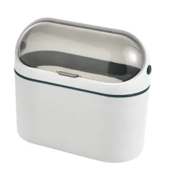 Skrivebords skraldespand Køkken sofabord papirkurv med låg opbevaringsspand lille mini skrivebords skraldespand 20,5*10,2*19cm mørkeblå 1 stk B