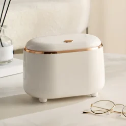 Skrivebordsaffaldsspand Mini Affaldskurv Stor Mund ABS Mini Affaldsspand Papirkurv med Låg Hvid
