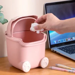 Skrivebordsaffaldsspand Plast Mini Dejlig Stue Spisebord Affaldskurv med Låg til Hjemmet Pink Lille Elg