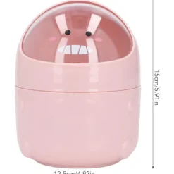 Skrivebordsaffaldsspand, sød papirkurv med låg til badeværelsesbord, skrivebord, bord, sofabord (pink)