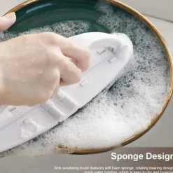 Skrubbebørste med sæbedispenser, svampeskrubber til køkkenvask og bordplader, ergonomisk håndtag, rengøringsværktøj til flere overflader til gryder og pander | Fyndiq
