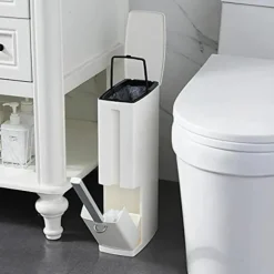 Smal papirkurv med toiletbørste Slidstærk toiletbørste til badeværelse Hvid