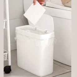 Smal spalte skraldespand med tryklåg, klemme, køkken, stue, soveværelse, badeværelse, toilet, rørformet affaldskurv