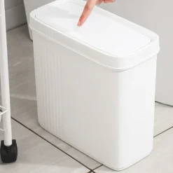 Smal spalte skraldespand med tryklåg, klemme, køkken, stue, soveværelse, badeværelse, toilet, rørformet affaldskurv