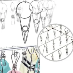 Sokkestativ i rustfrit stål med 36 vindsikre clips i rustfrit stål