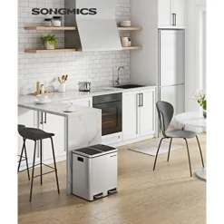 SONGMICS affaldssorteringsspand, 2 x 15L stålskraldespand, pedalspand, sølv og sort