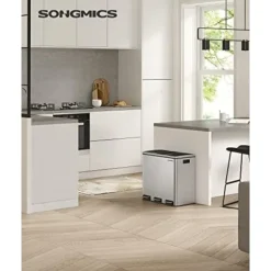 SONGMICS affaldssorteringsspand, 3 x 18 L trippel køkkenspand, 3-fags pedalbeholder, sølv