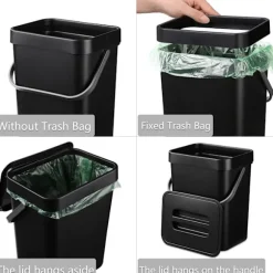 (Sort) Hængende lille skraldespand med forseglet låg under vasken, 1,3 gallon monterbar kompostspand. Ingen O