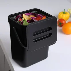 (Sort) Hængende lille skraldespand med forseglet låg under vasken, 1,3 gallon monterbar kompostspand. Ingen O