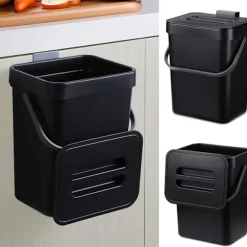 (Sort) Hængende lille skraldespand med forseglet låg under vasken, 1,3 gallon monterbar kompostspand. Ingen O