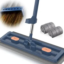 Stor flad moppe 360° mikrofiber roterende mopper BLÅ Blue