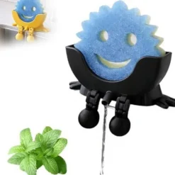 Svampestativ med Dræning 3D-Printet Scrub Daddy Stativ Sjovt Svampestativ til Køkkenvask Bordplade Svampeholder Sort