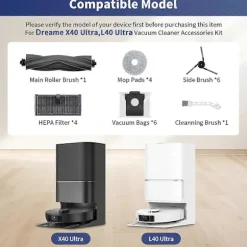 Tilbehørssæt til Dreame X40 & L40 Ultra støvsugere Hovedsidebørste Hepa Filter Moppeklud Støvposer As Shown