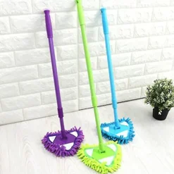 Trekantet Lazy Mop Teleskopstang Vindue Rengøring Chenille Vandabsorberende Støv Mop Mini Lazy Mop Loftbørste (1 sæt, Grøn)