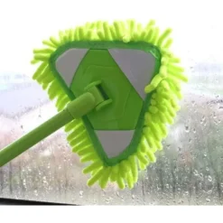 Trekantet Lazy Mop Teleskopstang Vindue Rengøring Chenille Vandabsorberende Støv Mop Mini Lazy Mop Loftbørste (1 sæt, Grøn)