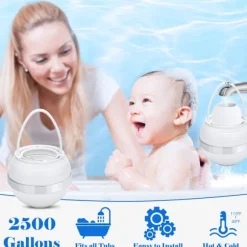 3-Trins Badeboldsfilter, Reducerer Klor & Balancerer pH for Hudvenligt Vand, Nem Installation til De Fleste Badekar, 2500 Gallon Kapacitet White