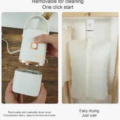 Tørretumbler, Mini Tørretumbler, Rejse Tørretumbler, Bærbar Tørretumbler, Elektrisk Rejse Tørretumbler til Hjemmet med Indbygget Tørrepose, Hvid