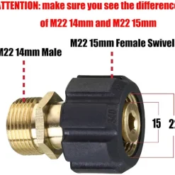 Trykvaskefitting M22 15mm 2# M22 15mm Hun til M22 14mm Han