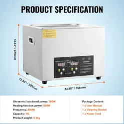 Ultralydrenser-Duoku-15 L-med timer, opvarmning 600 W, ultralydseffekt 360 W