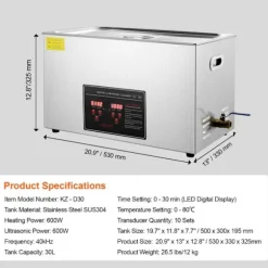 Ultrasonic Renser-Duoku-30 L-med Digital Timer og Opvarmning-Rustfrit Stål-Smådele og Printplader