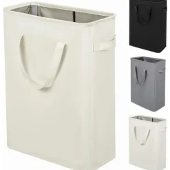 Ultratynd vasketøjskurv med håndtag, sammenklappelig kurv til tyndt snavset tøj, smal pose, sammenklappelig klud 45 l (53,34 cm, beige)