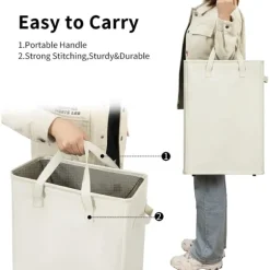 Ultratynd vasketøjskurv med håndtag, sammenklappelig kurv til tyndt snavset tøj, smal pose, sammenklappelig klud 45 l (53,34 cm, beige)