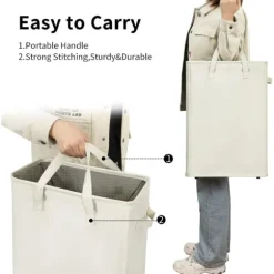 Ultratynd vasketøjskurv med håndtag, sammenklappelig kurv til beskidt tøj, smal pose, sammenklappelig klud, 45 l (53,34 cm, beige)