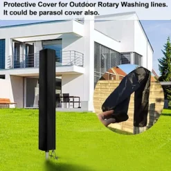 Vandtæt Udendørs Roterende Tørrestativ Cover, Tørresnor Roterende Tørrestativ Beskyttelsescover med Lynlås, 120D Oxford Stof, Sort (168 x 30 x 30 cm) | Fyndiq