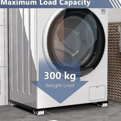 Vaskemaskinebase med bremse, justerbar mobil base til vaskemaskine, tørretumbler, køleskab, belastning 300 kg, sort