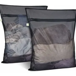 Vaskenet Vaskemaskine Sæt med 2 Mesh Vaskesække Vaskesække med lynlås Vaskenet XL Stor størrelse til sarte bluser skjorter (60x60cm, sort)