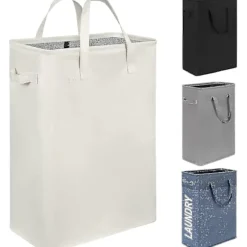 Vaskeskurv Slank Vaskeskurv Smal Vaskeskurv Med Foldbar Håndtag Beskidt Tøj Bærbar Tynd Vaskeskurv Organizer Opbevaringskasser (55cm, Beige
