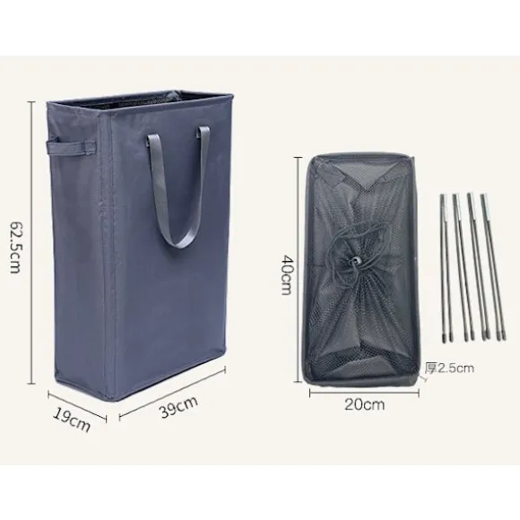 Vasketøjskurv, håndtag foldbar vasketøjskurv, tynd vasketøjskurv, smal vasketøjspose, foldbar vasketøjskurv, marineblå navy blue navy blue