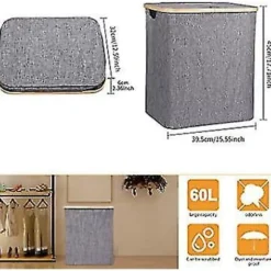 Vasketøjskurv med låg 60L Foldbar Opbevaringskurv Pop-up Kasser Organizer