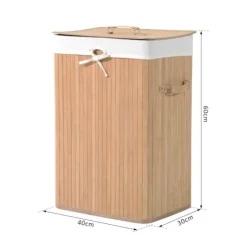 Vasketøjskurv Vasketøjsboks Med Låg Vasketøjskurv Lærredspose Bambus Foldbar 72L Naturel 40 X 30 X 60 Cm