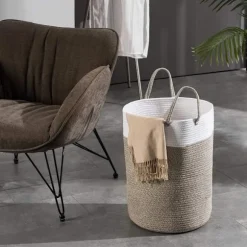 Vasketøjskurv Vasketøjskurv Opbevaringskurv Tøjkurv Bomulstov Brown 40cm(D) x45cm(H)