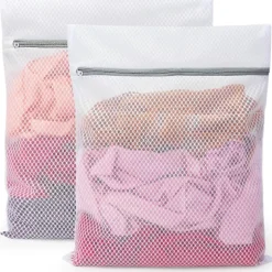 Vasketøjsnet, 2 STK Store Vaskemaskineposer med Lynlås, 40 x 50 cm Groft Net Vaskepose til Fint Vasketøj, Tøj (Hvid)