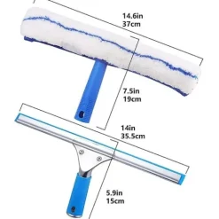 Vinduesrensesæt, vinduesskraber og mikrofiberklud, bruseskraber med gummilæbe, vinduesrenseværktøj, aquablade skraber 35cm