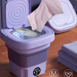 (Violet) Mini Vaskemaskine - WIRLSWEAL - Foldbar Model - 8L - Bærbar - Blåt Lys Sterilisering Purple
