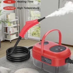 2500W damprenser med berøringsskærm, 1000 ml stor kapacitet, med 5 forskellige dyser (rød)