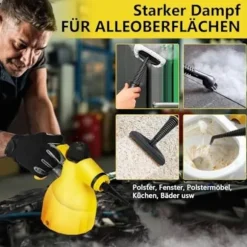 1000W Håndholdt damprenser med 9 tilbehørsdele til fjernelse af pletter, fedt, autostole, vinduer, sofa, 350 ml tank