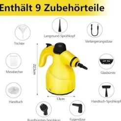1000W Håndholdt Damprenser med 9 Tilbehør til Pletfjerning, Fedt, Bilsæder, Vinduer, Sofa, 350ml Tank